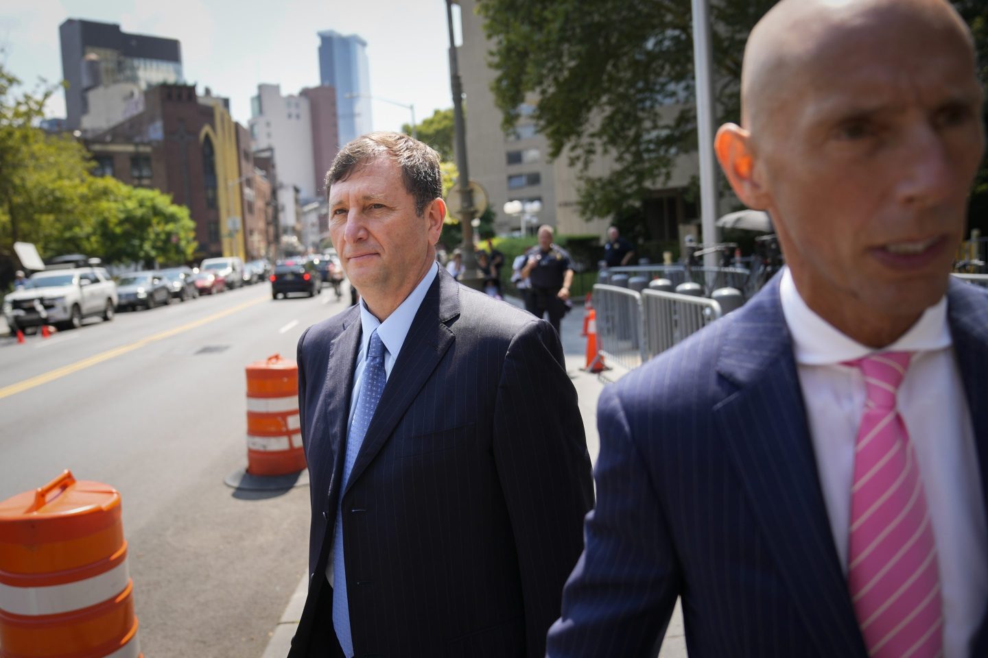 Alexander Mashinsky, founder and former chief executive of the failed cryptocurrency lending platform Celsius Network, leaves Manhattan federal court with his legal team, on July 25, 2023, in New York.