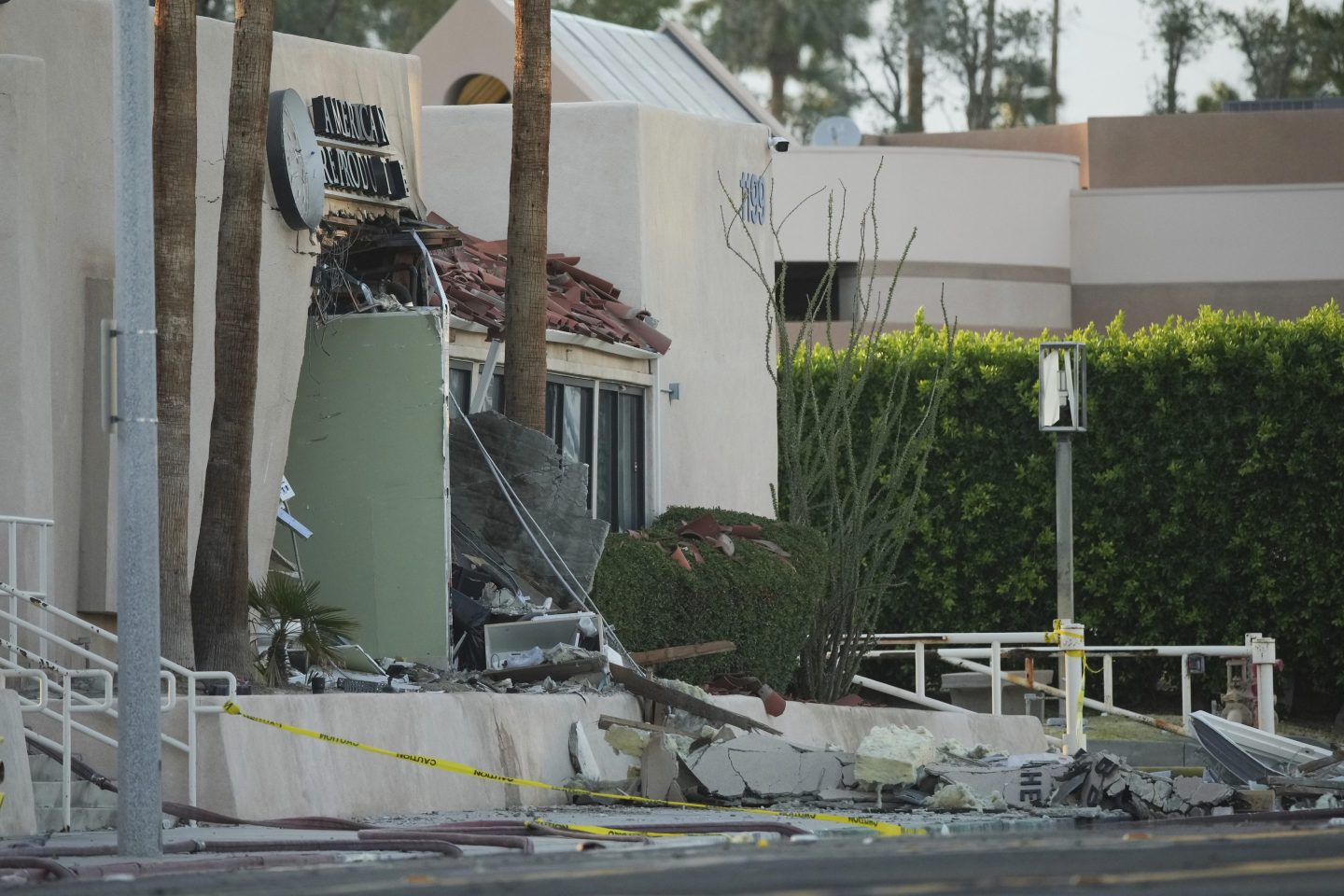 Damage to the clinic is seen after an explosion in Palm Springs, Calif., on Saturday.