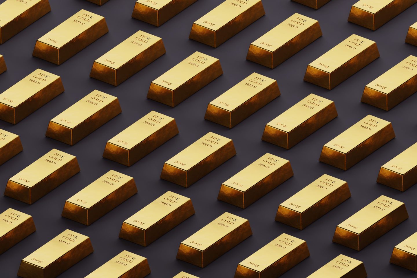 An array of gold bars.