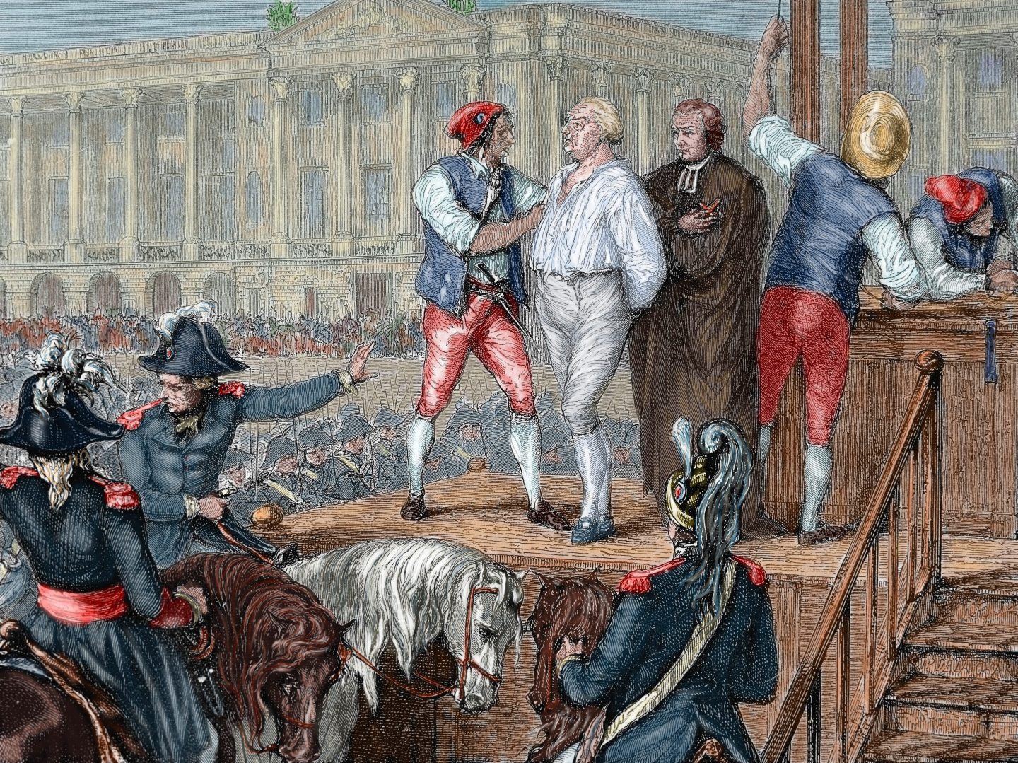 A colored engraving depicting the execution of King Louis XVI.