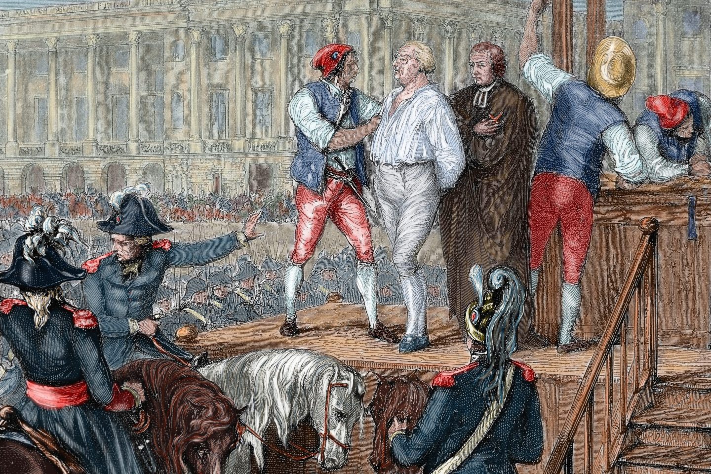 A colored engraving depicting the execution of King Louis XVI.