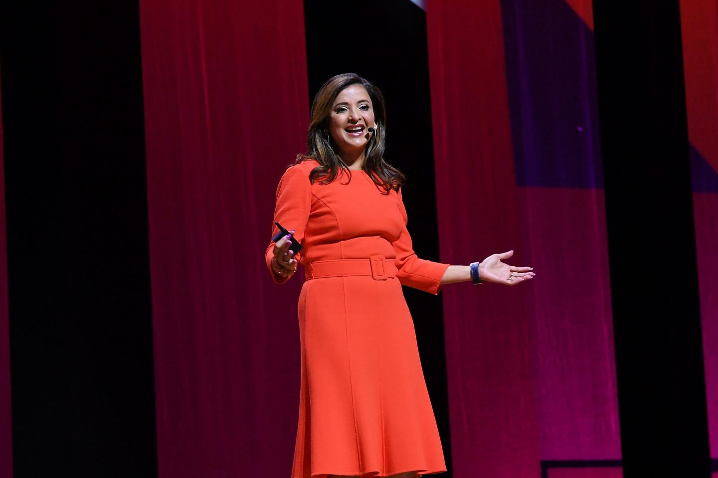 woman speaking at conference