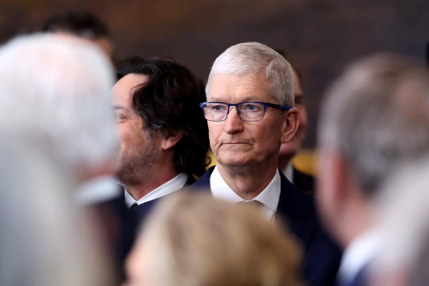 Apple CEO Tim Cook during the 60th presidential inauguration in Washington, D.C. on Jan. 20, 2025. (Photo: Kevin Lamarque/Reuters/Bloomberg/Getty Images)