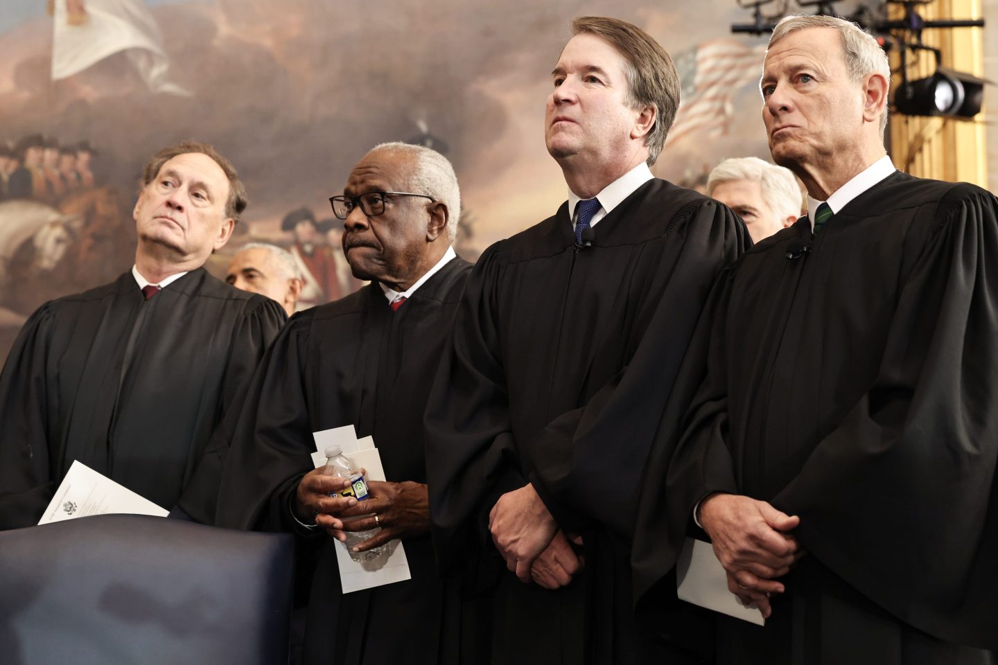 Supreme Court Justices Samuel Alito, Jr., Clarence Thomas and Brett Kavanaugh and Chief Justice John Roberts at Donald Trump's inauguration on Jan. 20.