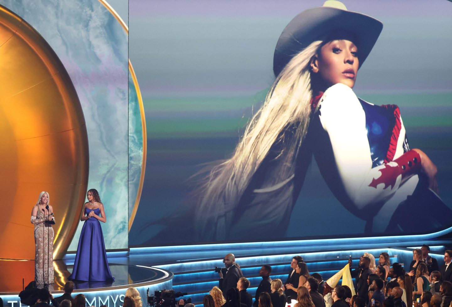 Beyoncé accepts the Album of the Year for “Cowboy Carter” with Blue Ivy Carter onstage during the 67th GRAMMY Awards