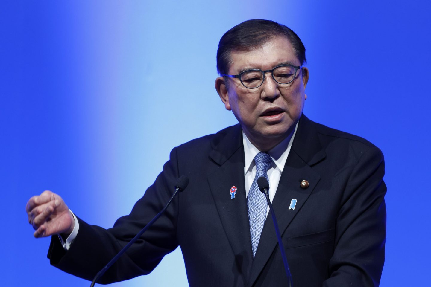 Shigeru Ishiba, Japan's prime minister and president of the Liberal Democratic Party (LDP), speaks during the party's annual convention in Tokyo, Japan.