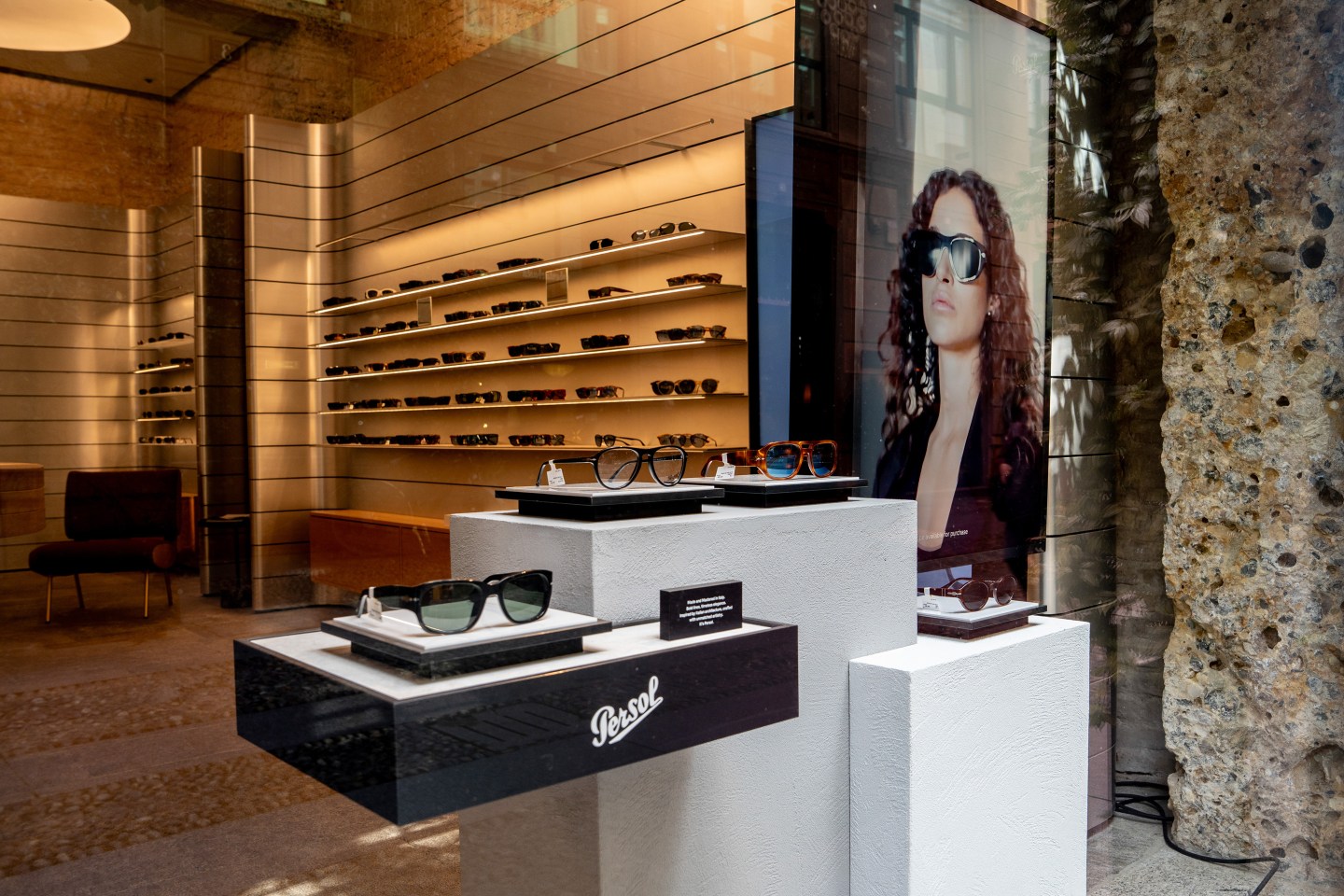 Eyewear in the window of a Persol store in Milan, Italy