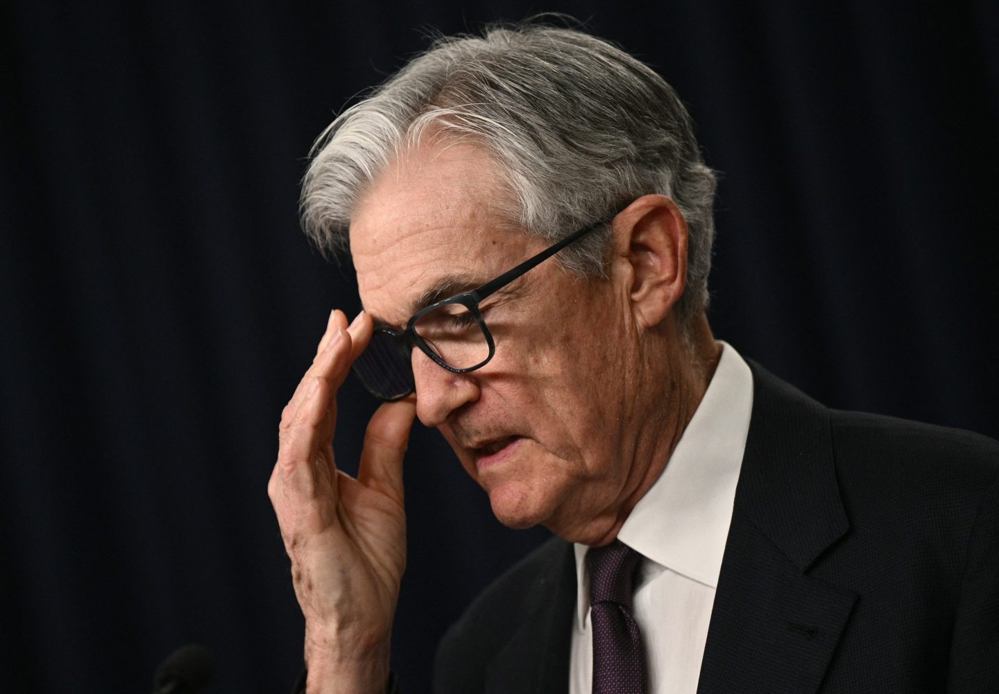 US Federal Reserve Board Chairman Jerome Powell pauses during a news conference following a Federal Open Market Committee meeting at the Federal Reserve in Washington, DC, on May 7, 2025.