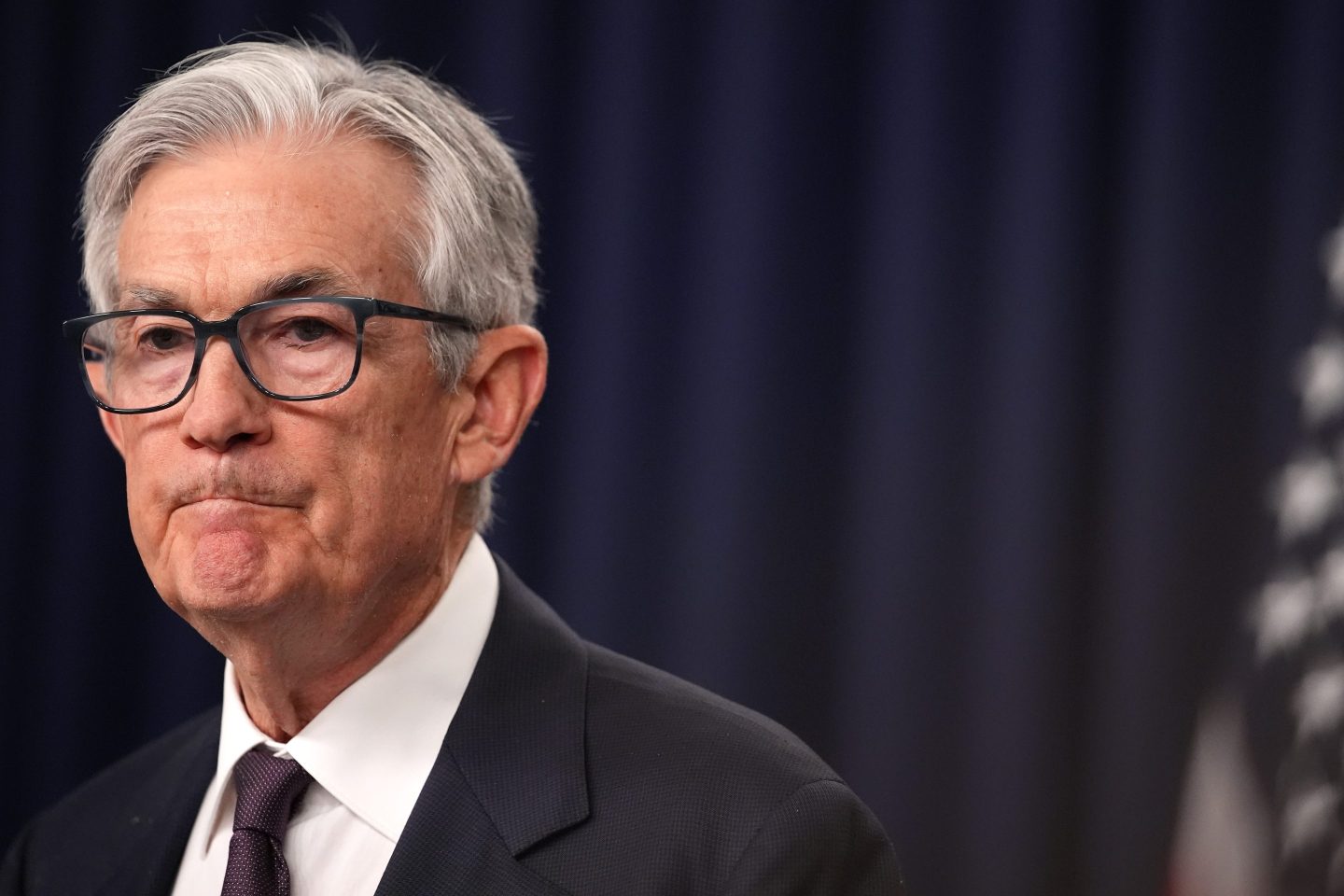 Federal Reserve Chair Jerome Powell pauses while speaking during a news conference following a Federal Open Market Committee meeting at the William McChesney Martin Jr. Federal Reserve Board Building on May 7, 2025 in Washington, DC.