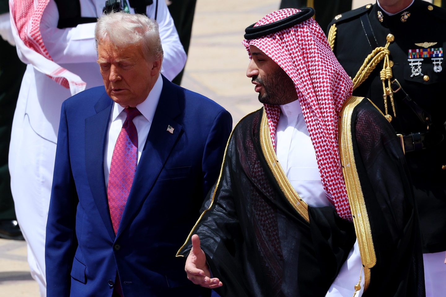 Donald Trump and Saudi Crown Prince Mohammed bin Salman walk together