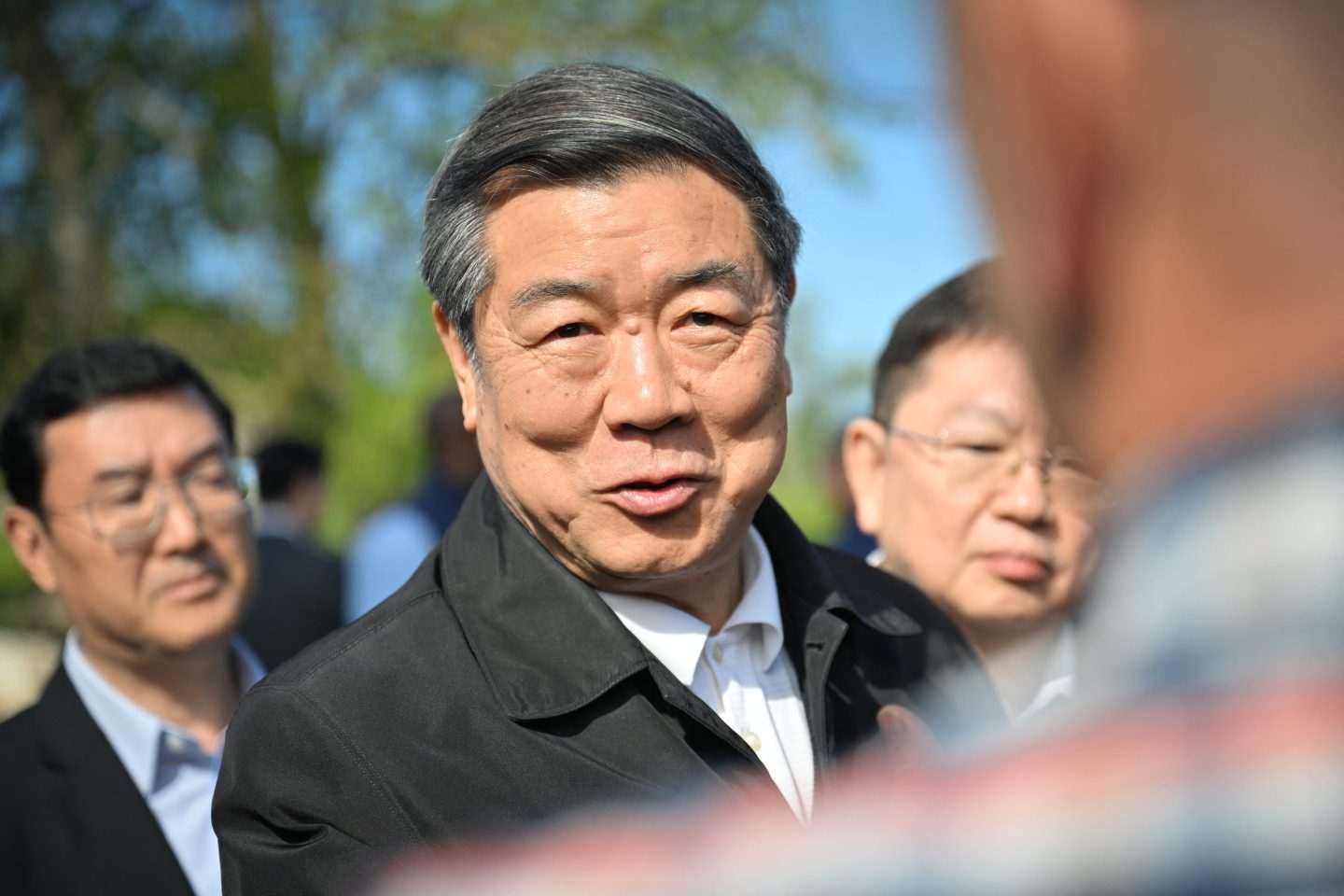 China's Vice Premier He Lifeng visits the farm of a local breeder in Harquency, northern France, on May 13, 2025.
