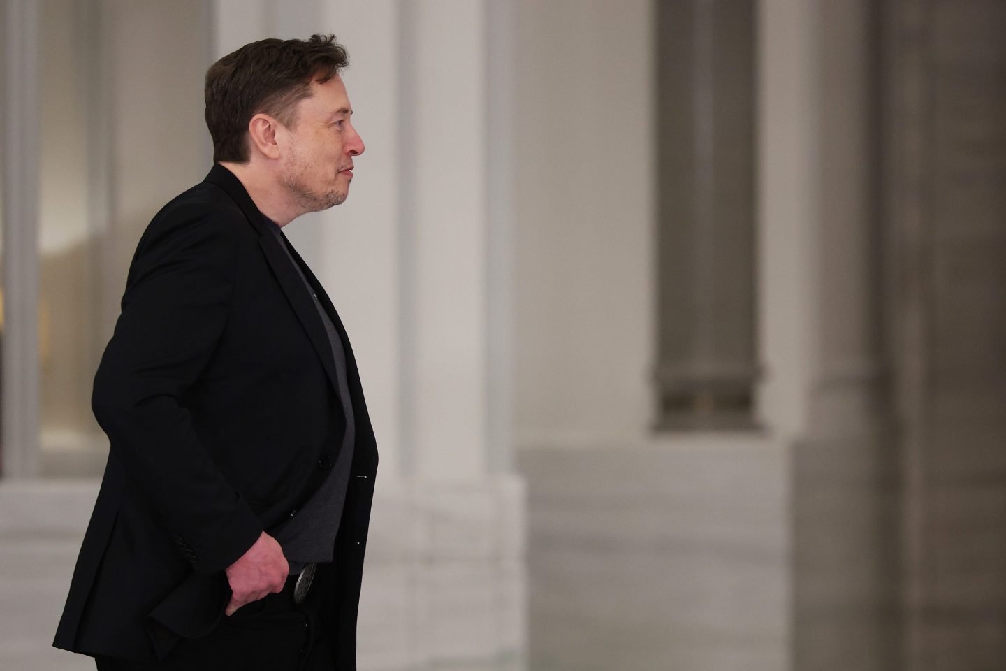 Elon Musk attends a state dinner at the Lusail Palace on May 14, 2025, in Doha, Qatar.