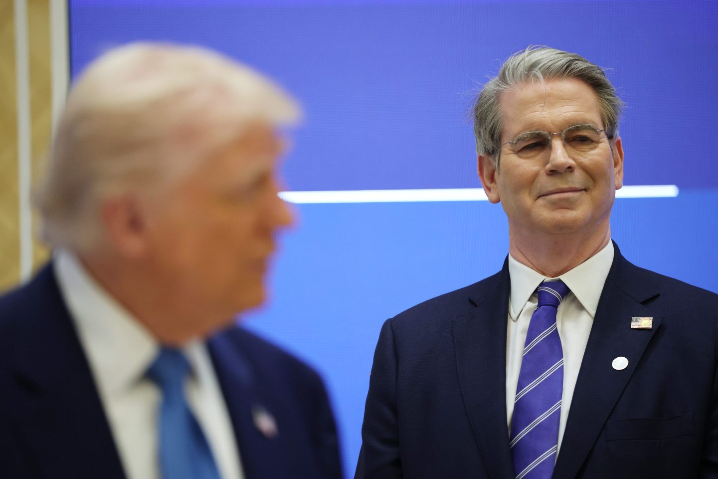 President Donald Trump and Treasury Secretary Scott Bessent in Abu Dhabi on Friday.