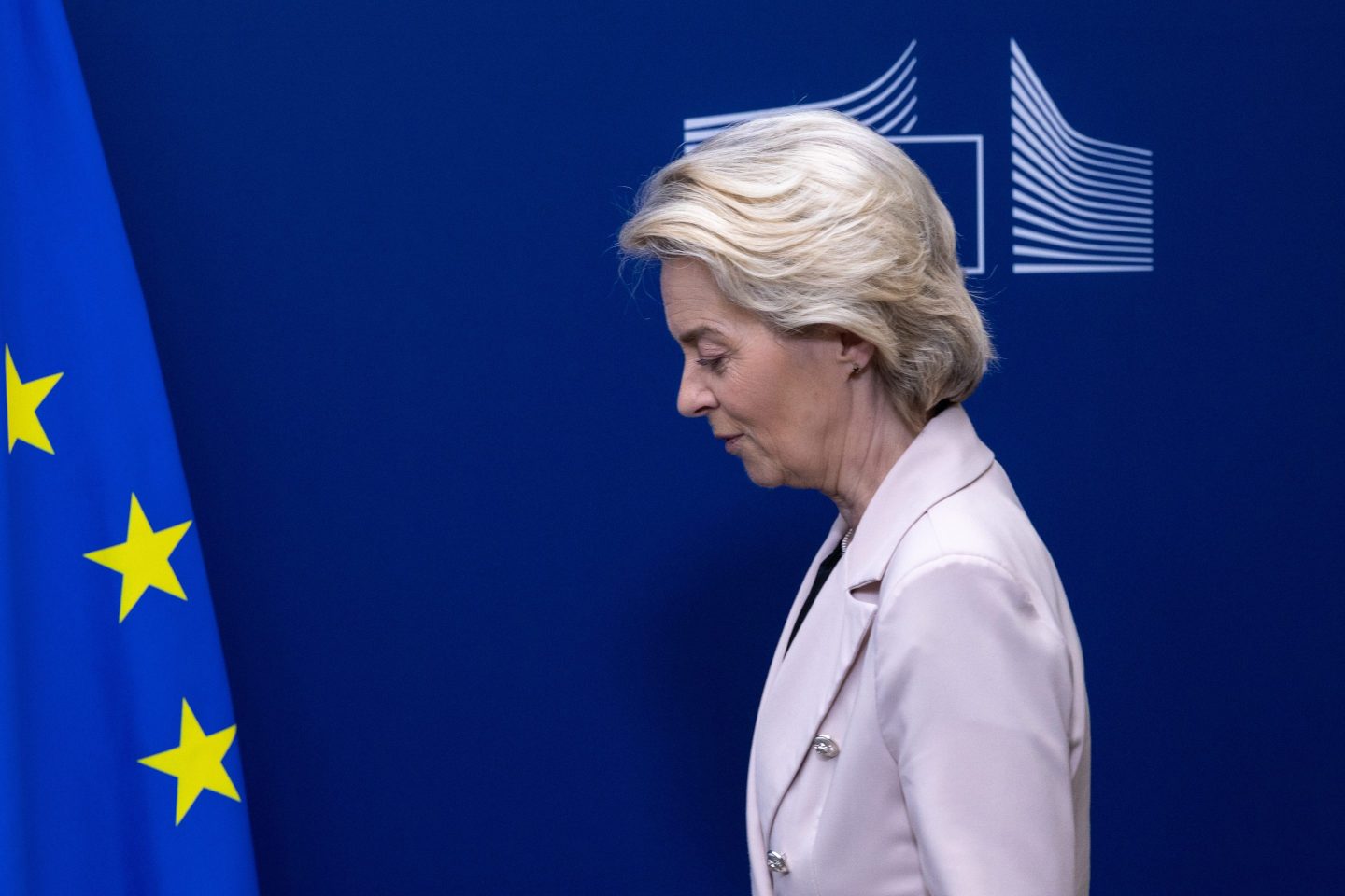 European Commission President Ursula von der Leyen arrives for a press photo prior to a meeting with Petr Pavel, President of the Czech Republic at the EU headquarters on May 20, 2025 in Brussels.