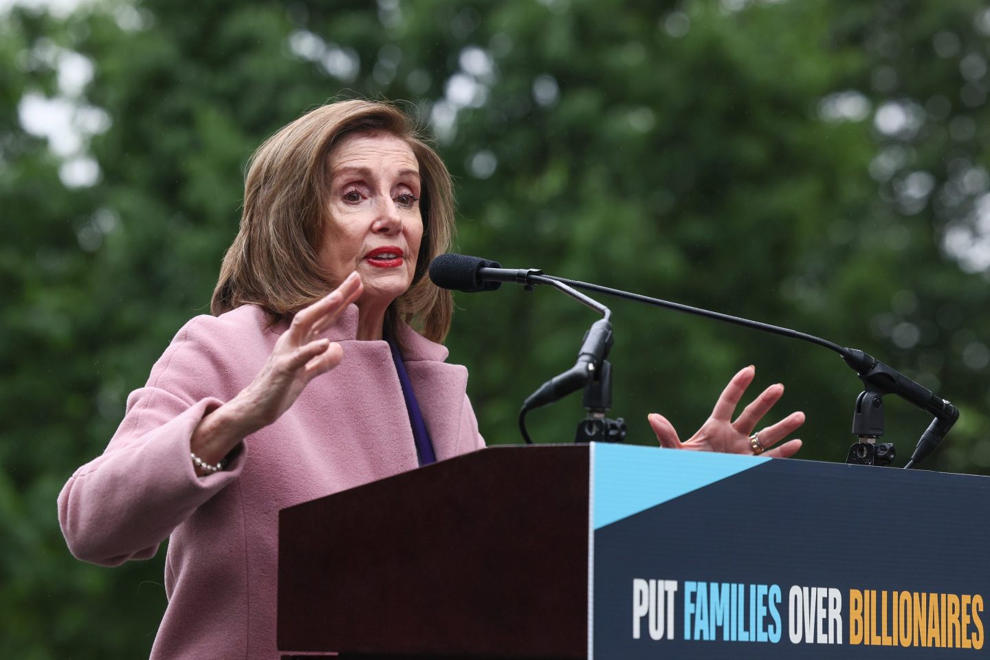 Rep. Nancy Pelosi (D-CA) speaks during a rally opposing House Republicans Tax Proposal prior to the final House Vote on Capitol Hill on May 21, 2025 in Washington, DC