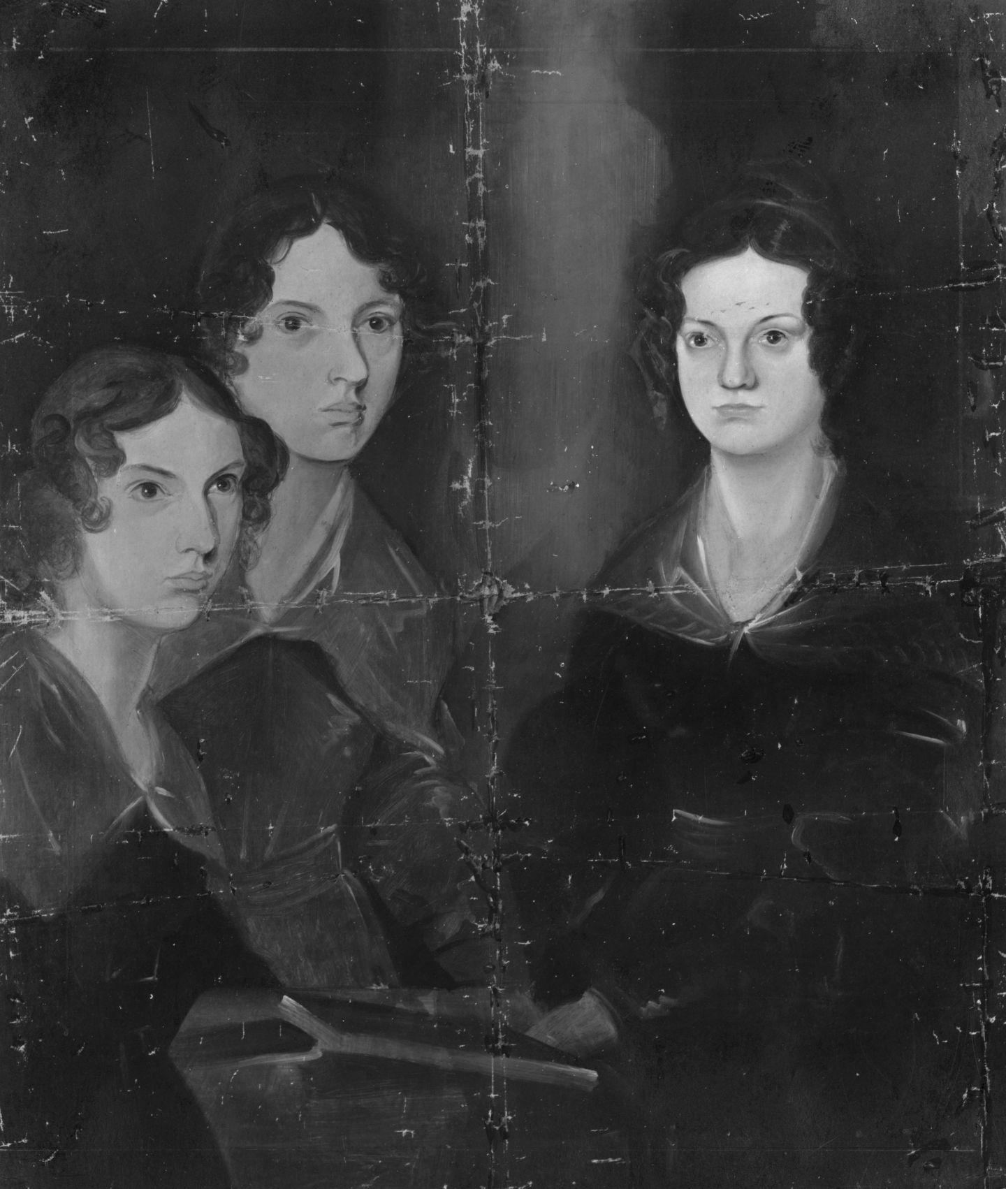 Black and white painting of the Brontë sisters