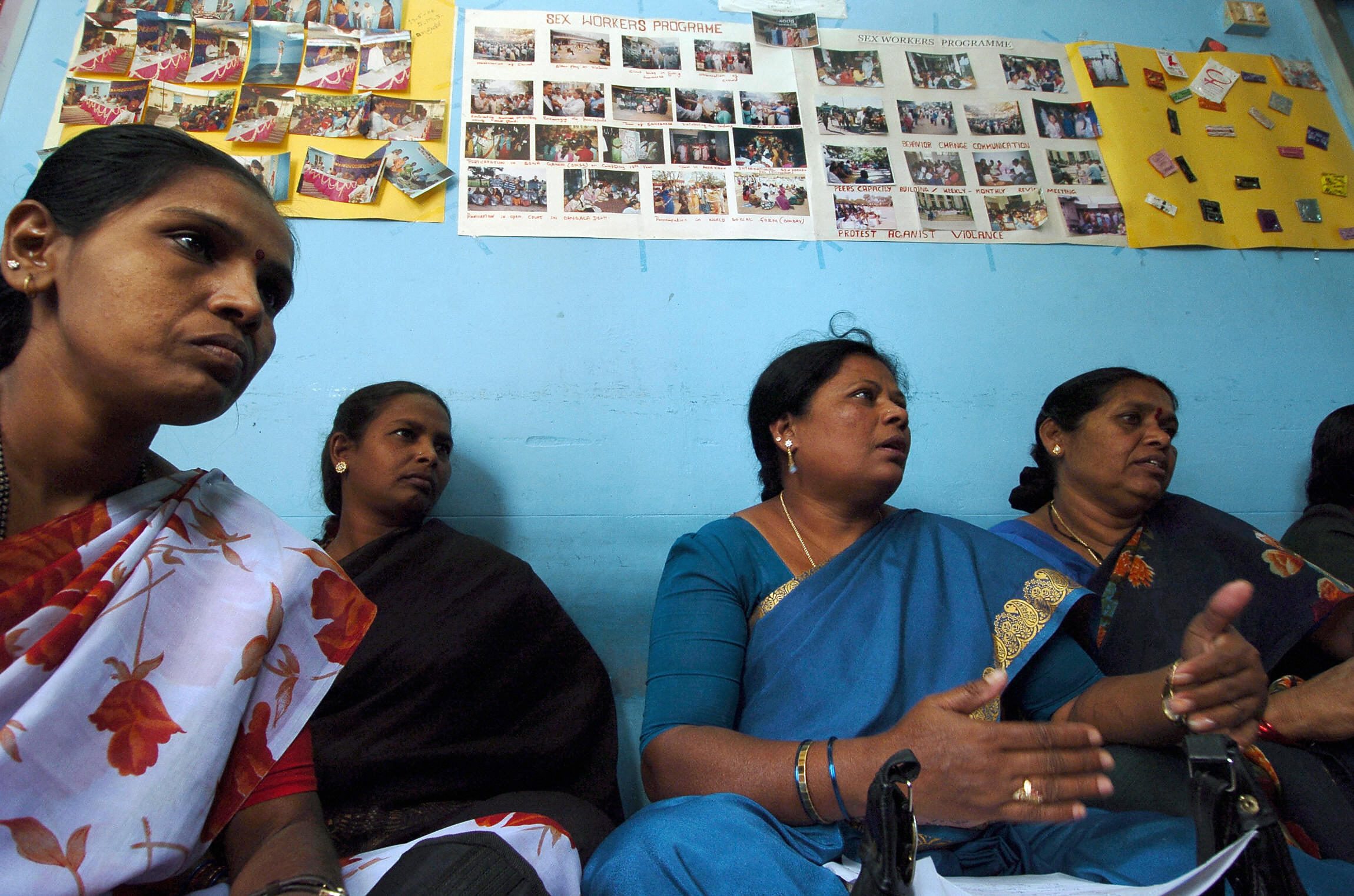 Indian sex workers attend a women's forum, part of a Gates Foundation AIDS-prevention initiative, in 2005.