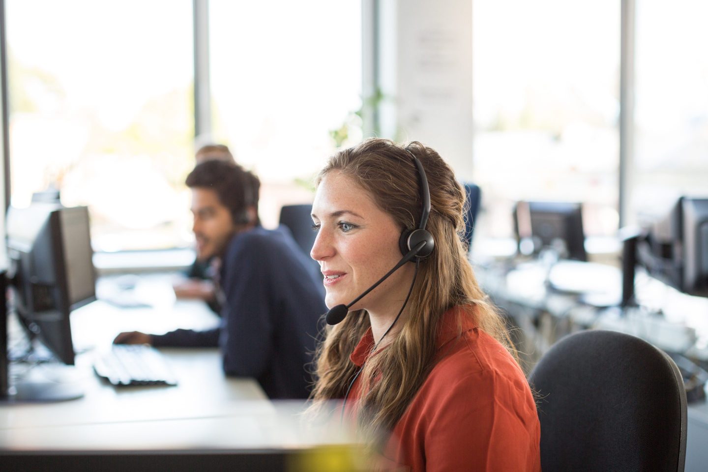A woman in a call center