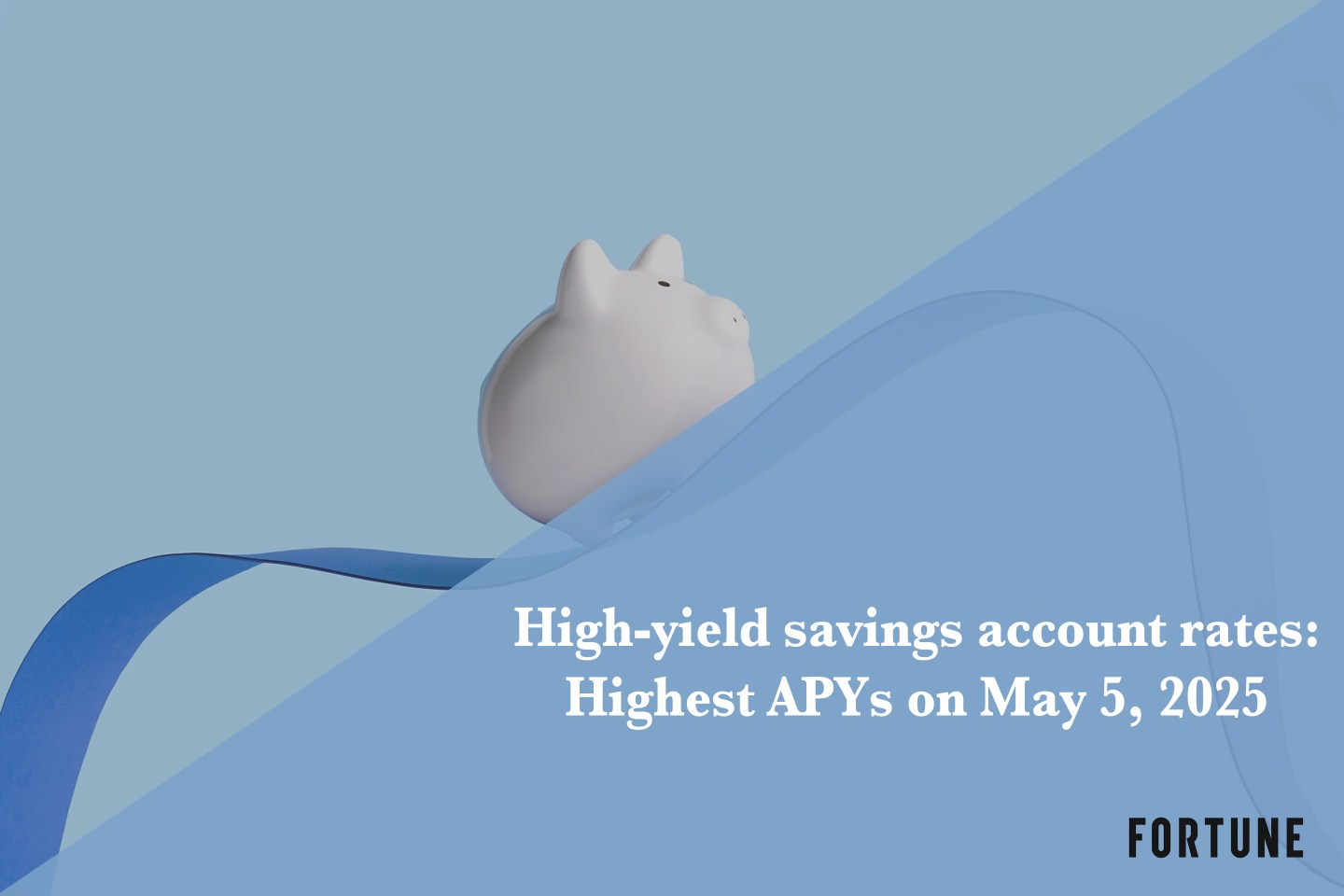 A piggy bank on a blue ribbon.