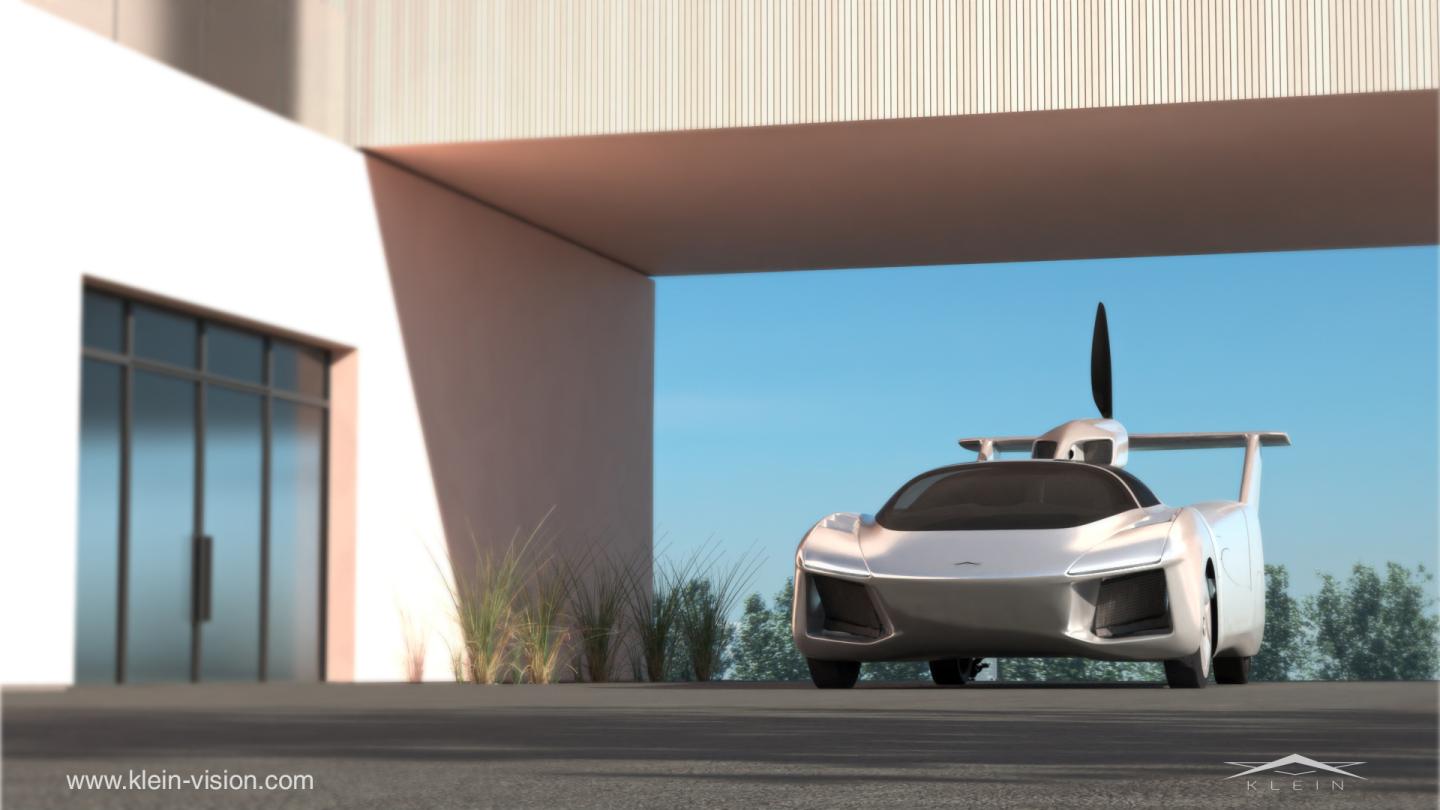 A white car in a car port