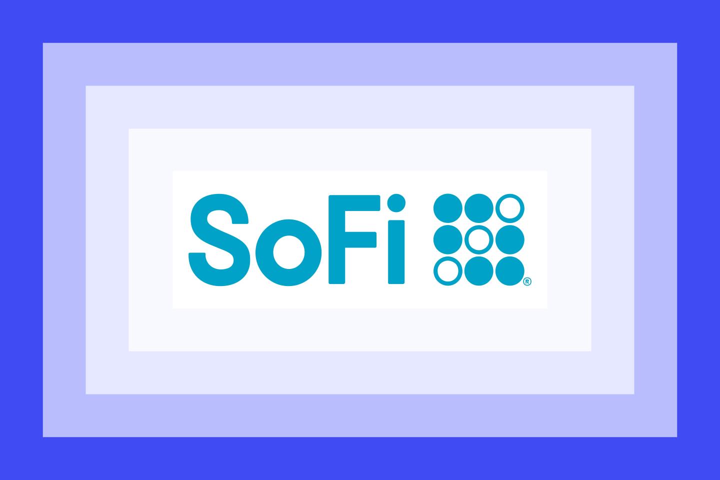 The SoFi logo on a blue frame.
