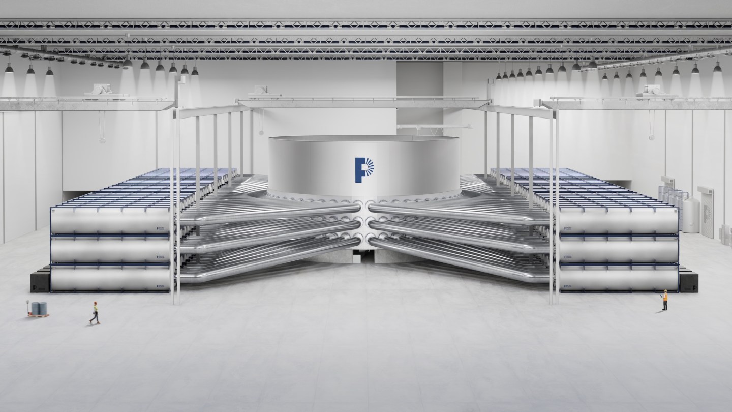 A rendering of Pacific Fusion's under-construction fusion energy system.