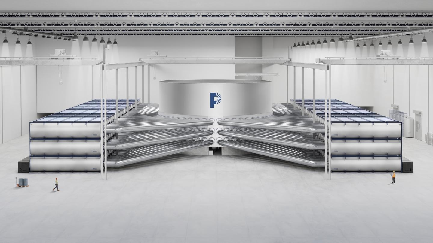 A rendering of Pacific Fusion's under-construction fusion energy system.