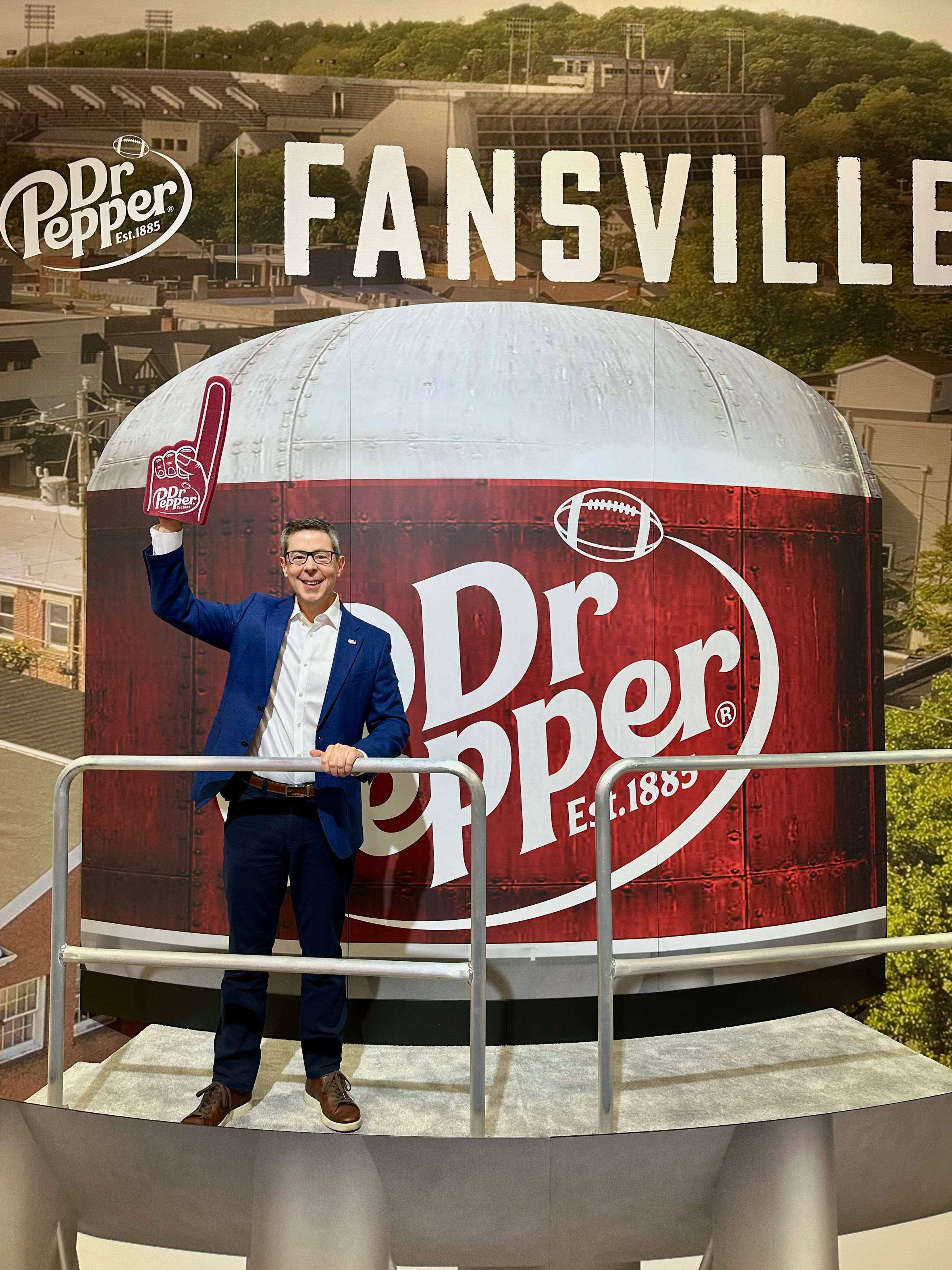Keurig Dr Pepper CEO Tim Cofer during a Dr Pepper “Fansville” campaign launch at the National Association of Convenience Stores trade show in Las Vegas.