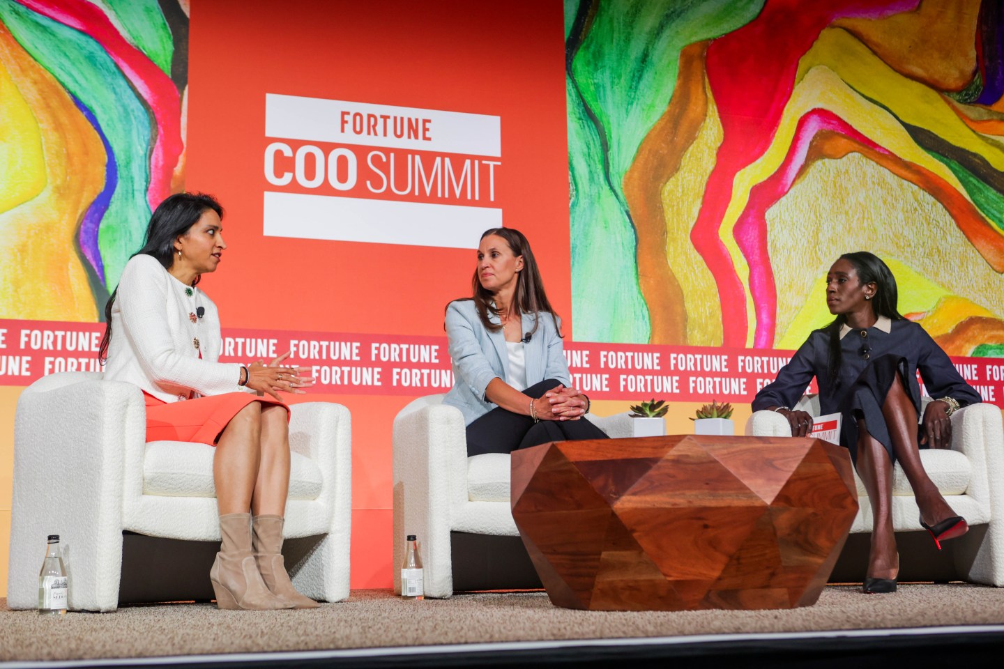 Block COO and CFO Amrita Ahuja, Hasbro CFO and COO Gina Goetter, and Fortune’s Ruth Umoh at the Fortune COO Summit on June 10, 2025, in Scottsdale.