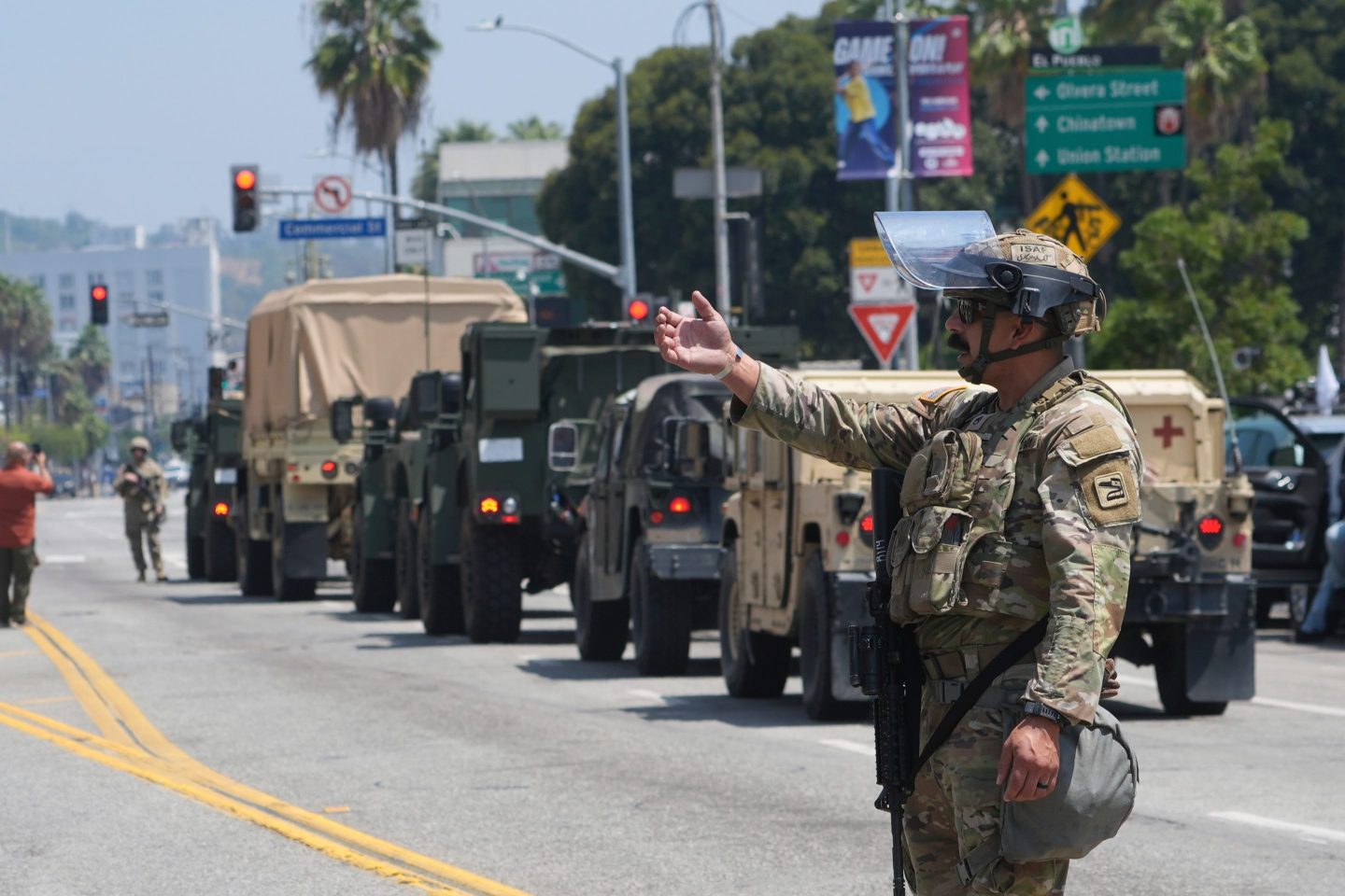 U.S. National Guard direct Tuesday, June 10, 2025, in Los Angeles.