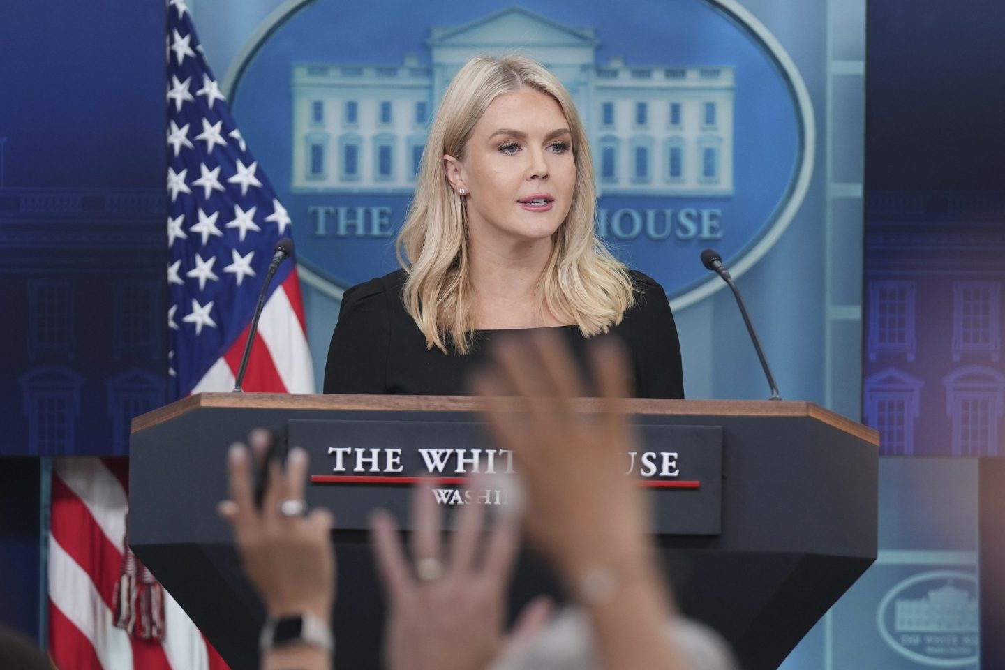 White House press secretary Karoline Leavitt speaks during a press briefing at the White House, on June 19, 2025, in Washington.