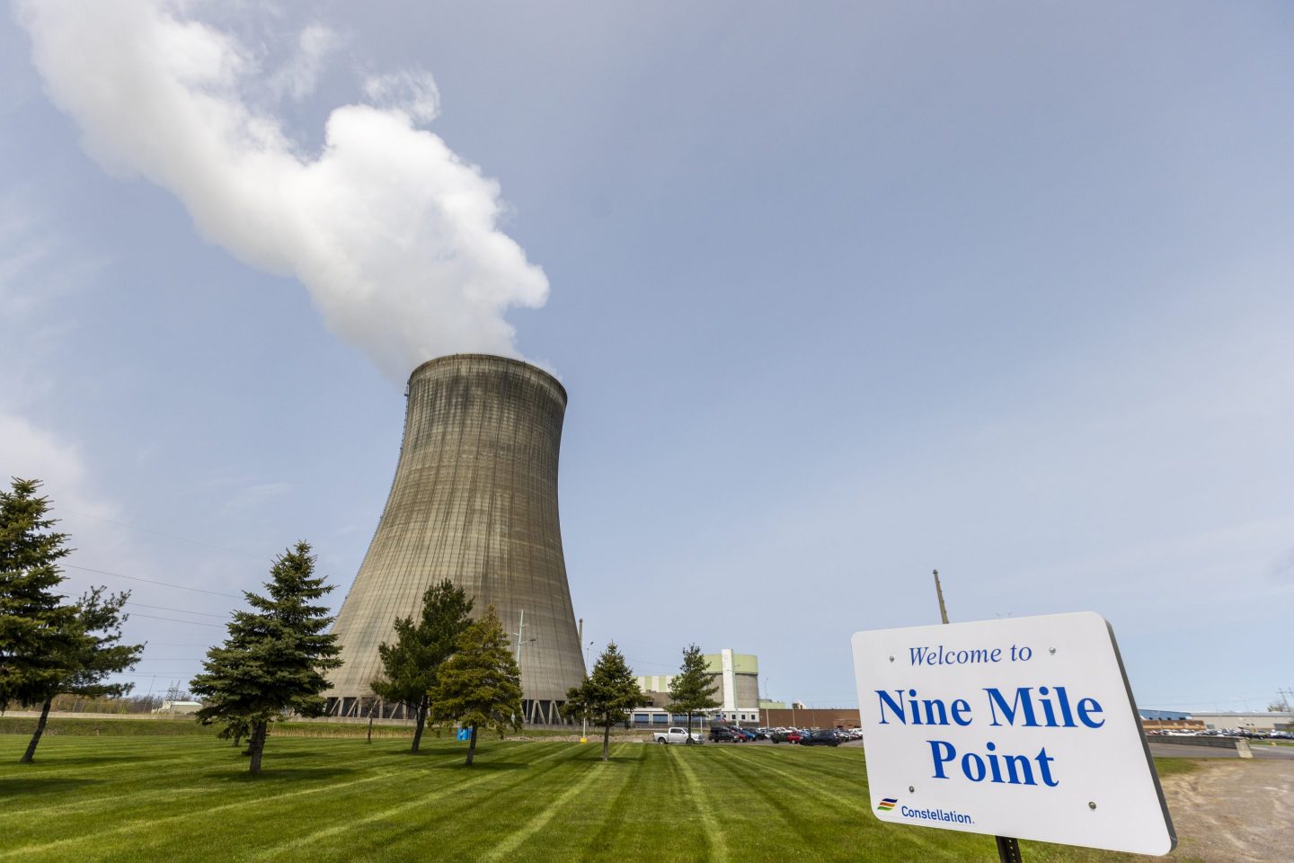A cooling tower at the Constellation Nine Mile Point Nuclear Station in Scriba, New York, on Tuesday, May 9, 2023. The state is set to build another 1 gigawatt of nuclear power.