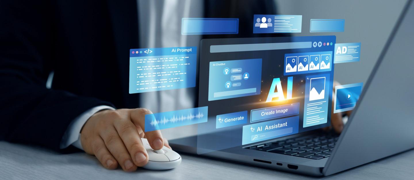 Person using laptop with Ai Content Generator