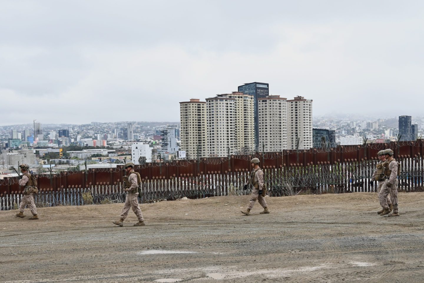 United States Marine Corps patrol the U.S.-Mexico border in February.