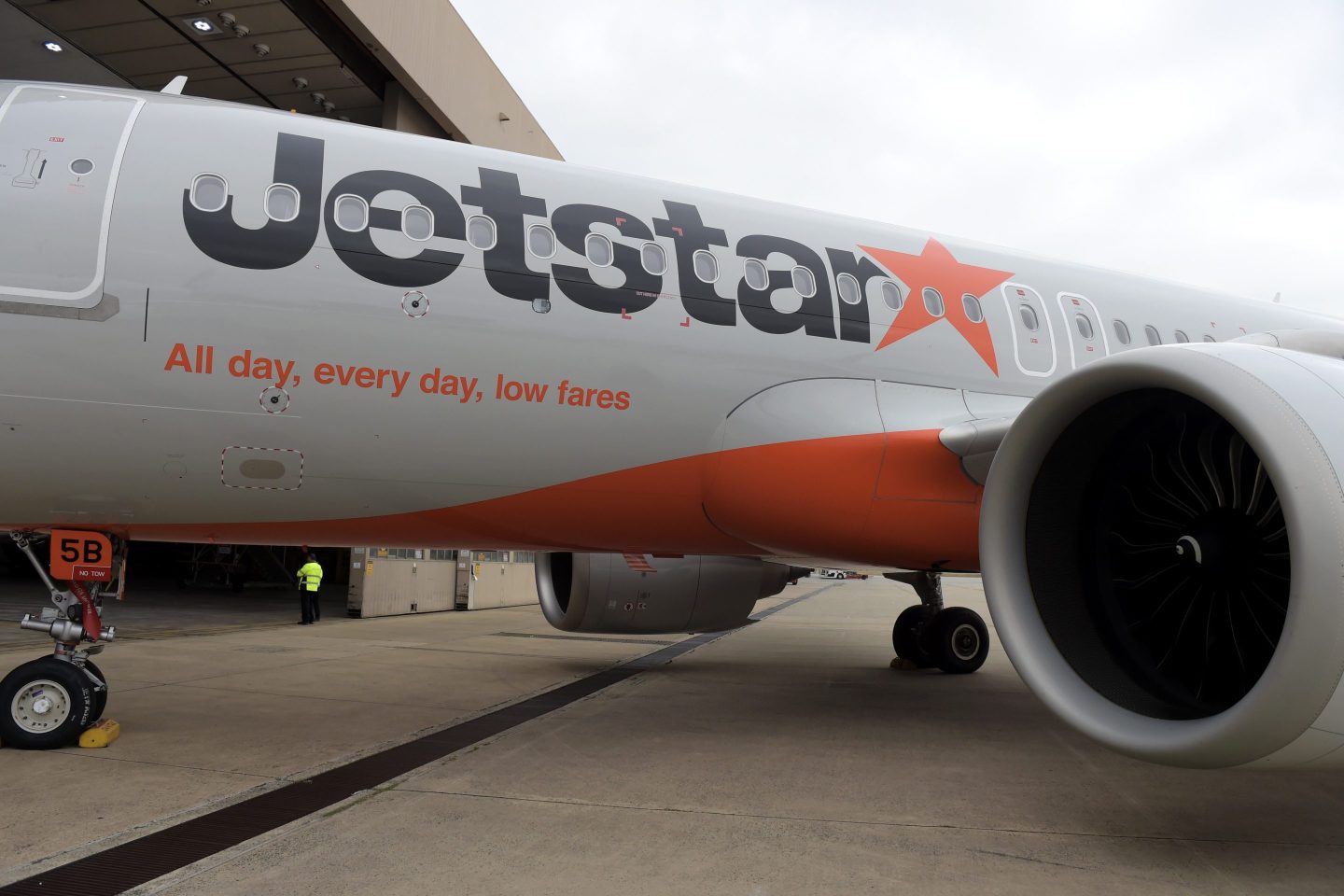 An aircraft operated by Qantas Airway's low-cost unit Jetstar Airways at the company's maintenance hangar in Melbourne, Australia on Feb. 27, 2025.