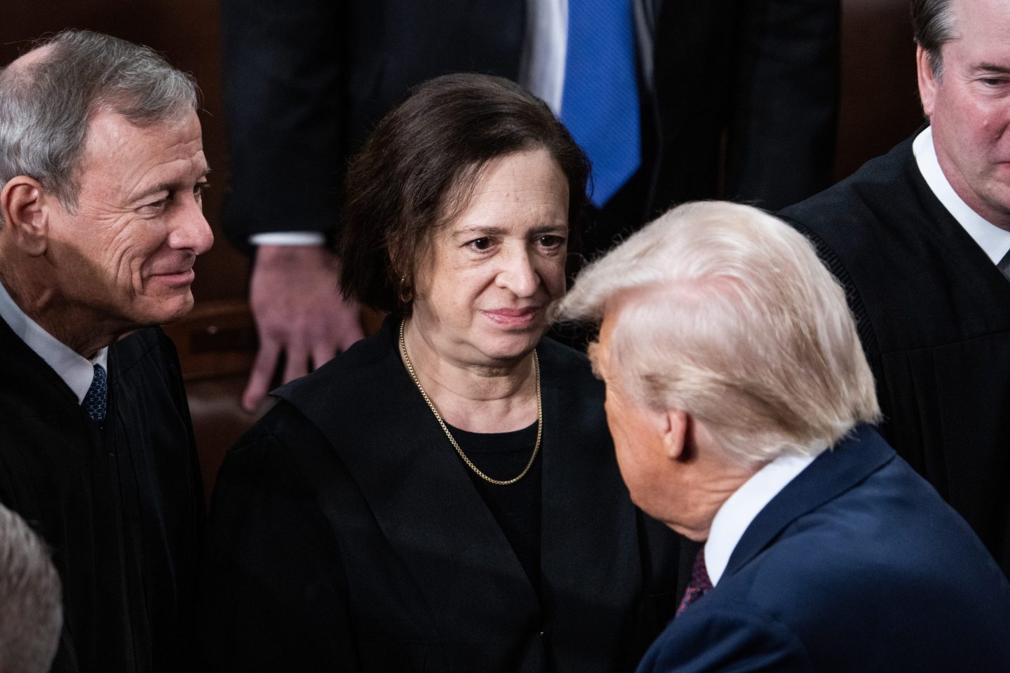 Justice Elena Kagan greets President Donald Trump