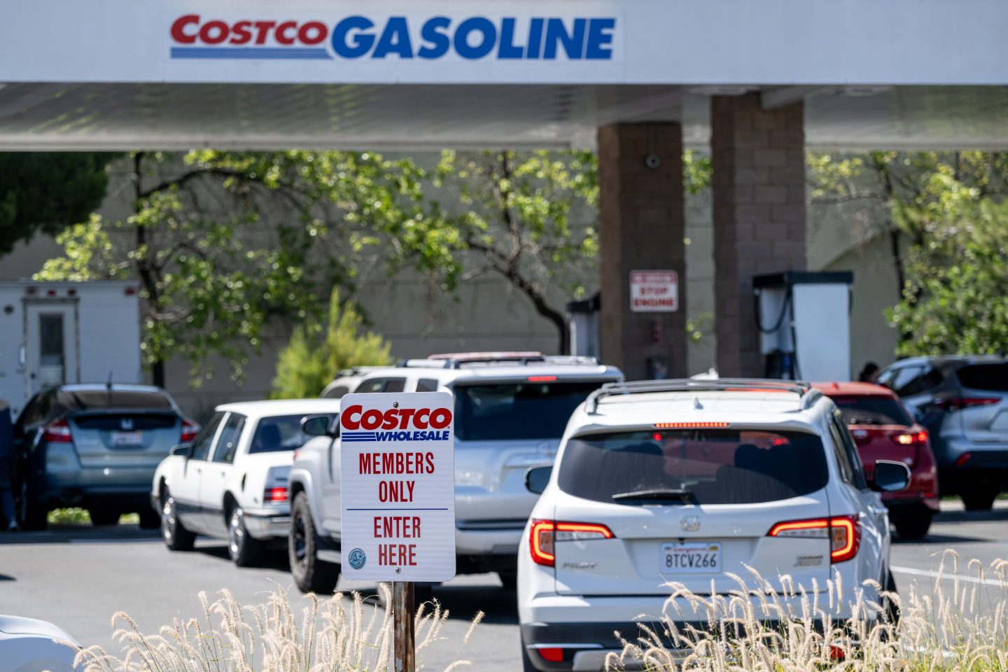 Vehicles in line at a Costco gas station in Vallejo, Calif.