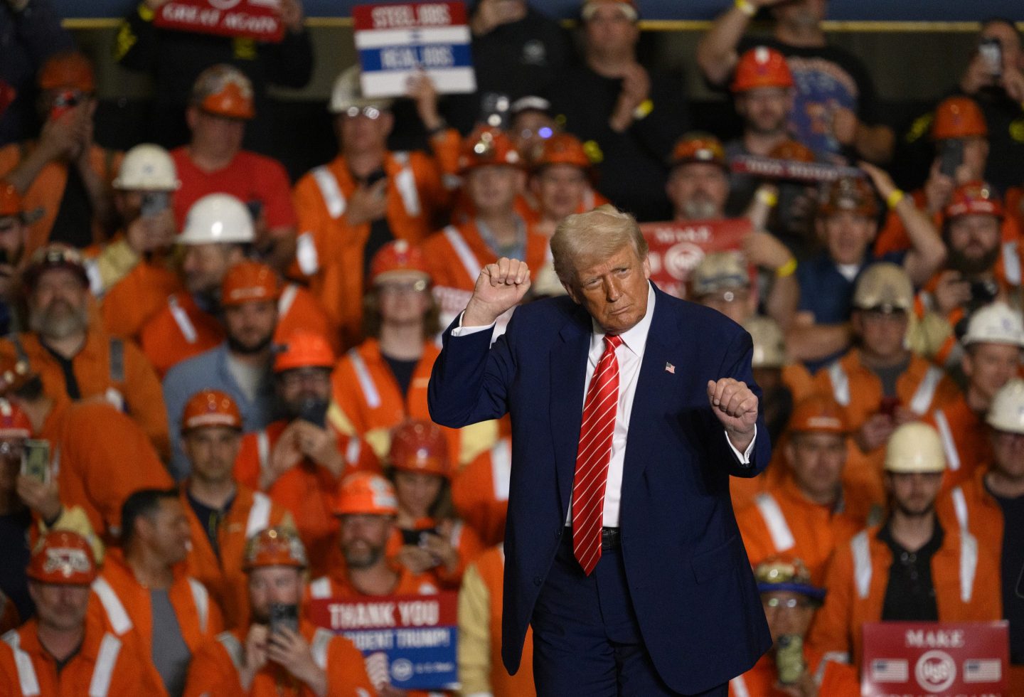 U.S. President Donald Trump speaks during a rally at the US Steel-Irvin Works on May 30, 2025 in West Mifflin, Pennsylvania.