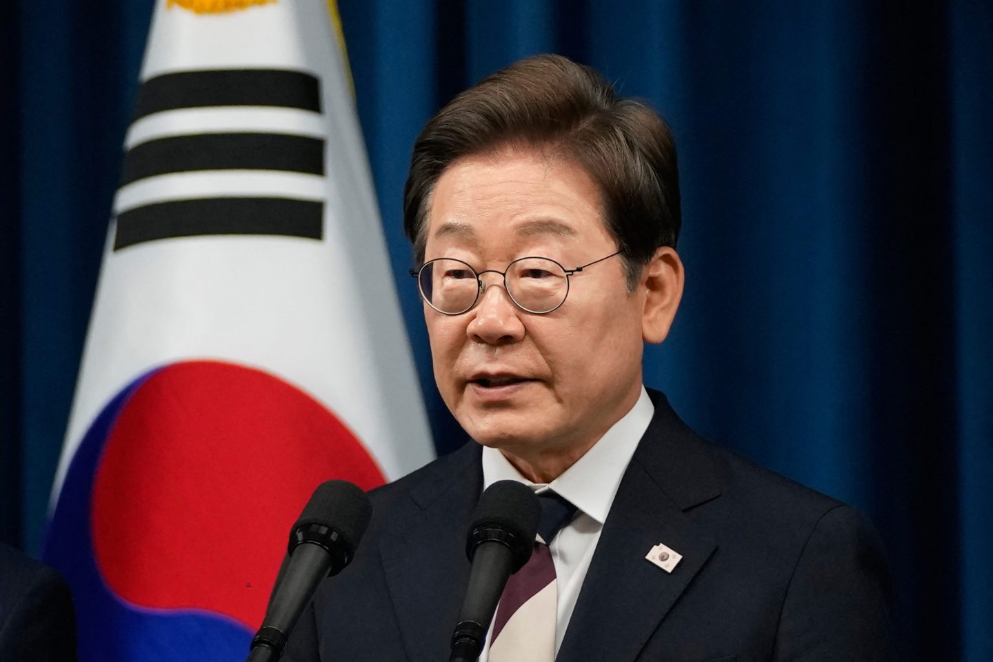 South Korea's President Lee Jae-myung speaks during a press conference at the Presidential office in Seoul on June 4, 2025.
