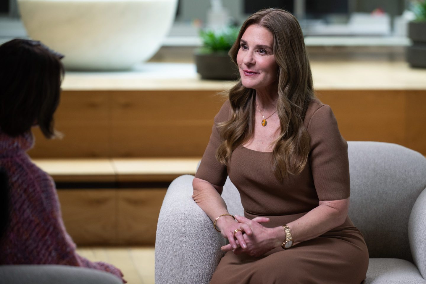 Melinda Gates, co-chair of the Bill and Melinda Gates Foundation, during an interview on "The Circuit with Emily Chang" at the Pivotal Ventures office in Kirkland, Washington, US