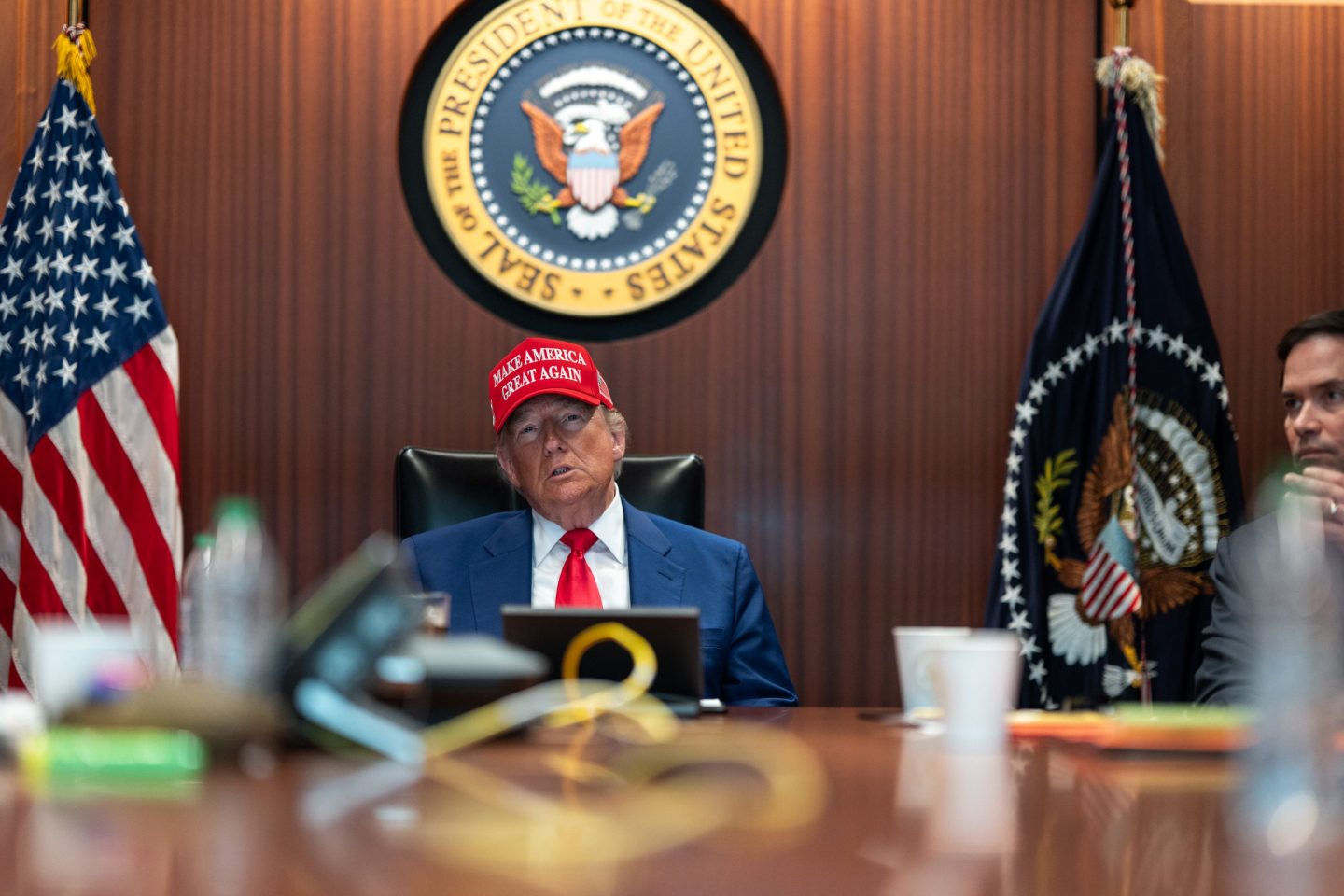 President Donald Trump in the Situation Room as they U.S. military launched airstrikes against Iran.