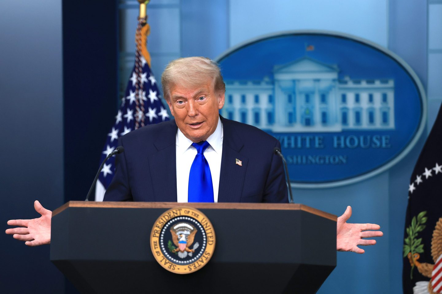 President Donald Trump during a press conference at the White House on Friday.