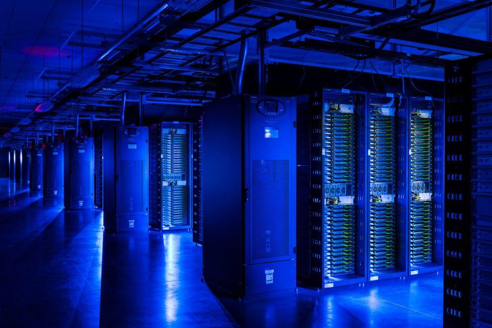 Meta shows its blue-hued cold storage facilities within its data centers.
