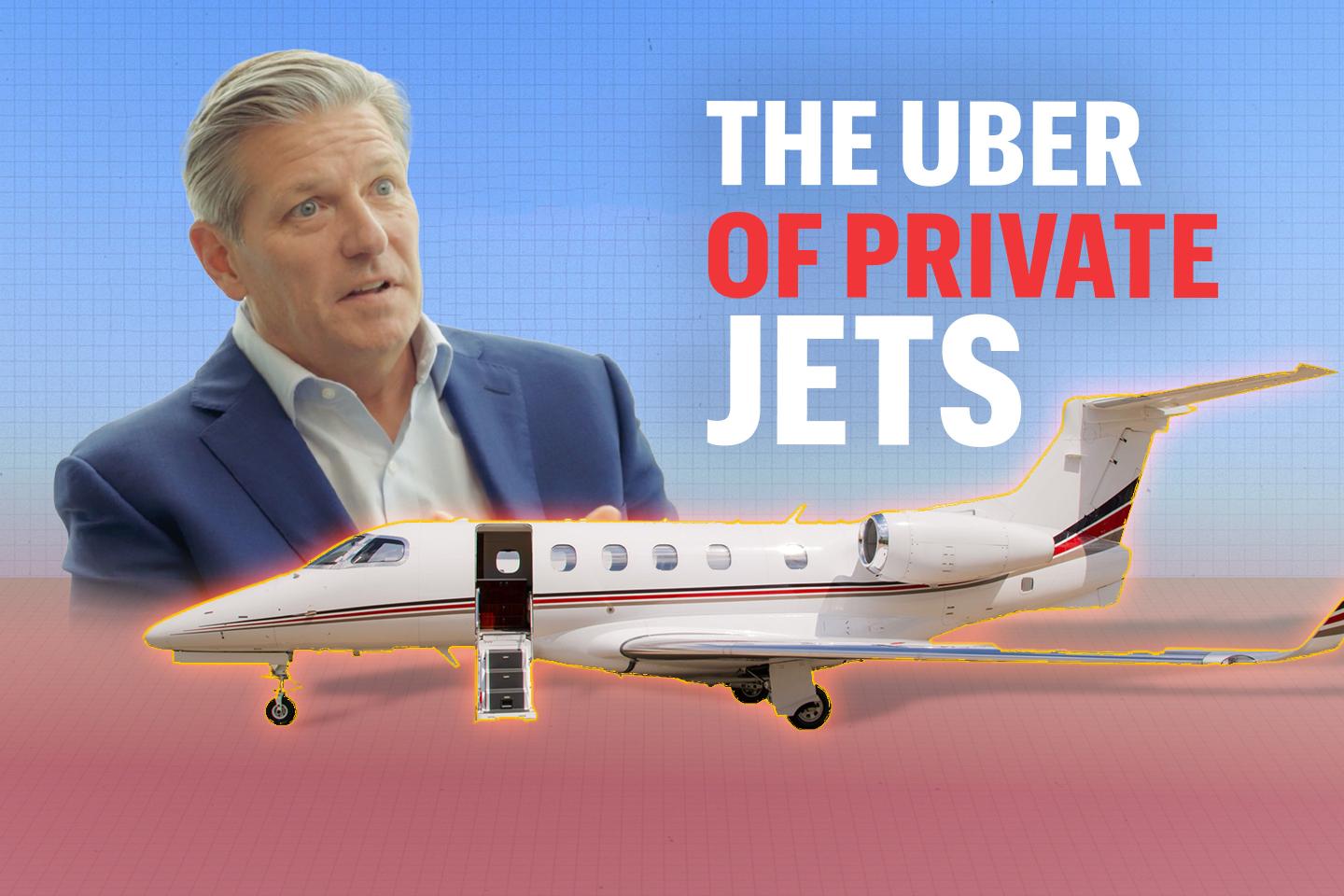 Graphic with a private jet that reads, "The Uber of private jets."