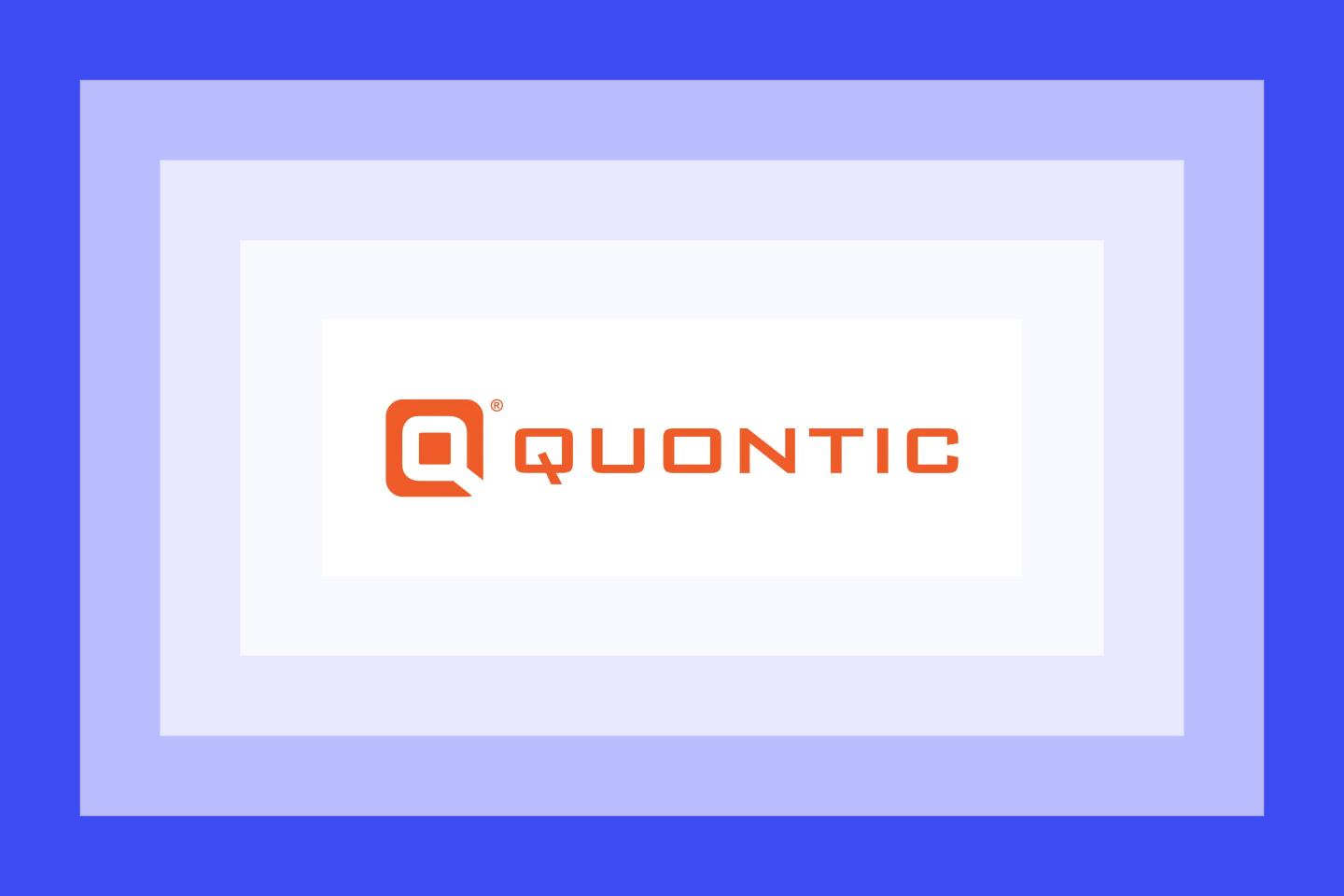 Quontic Bank logo on a blue and purple frame.