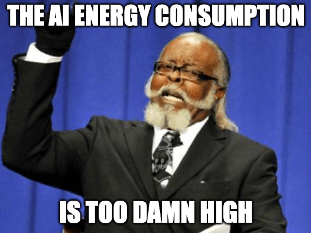 A meme featuring New York City mayoral candidate Jimmy McMillan with the caption, "The AI energy consumption is too damn high"