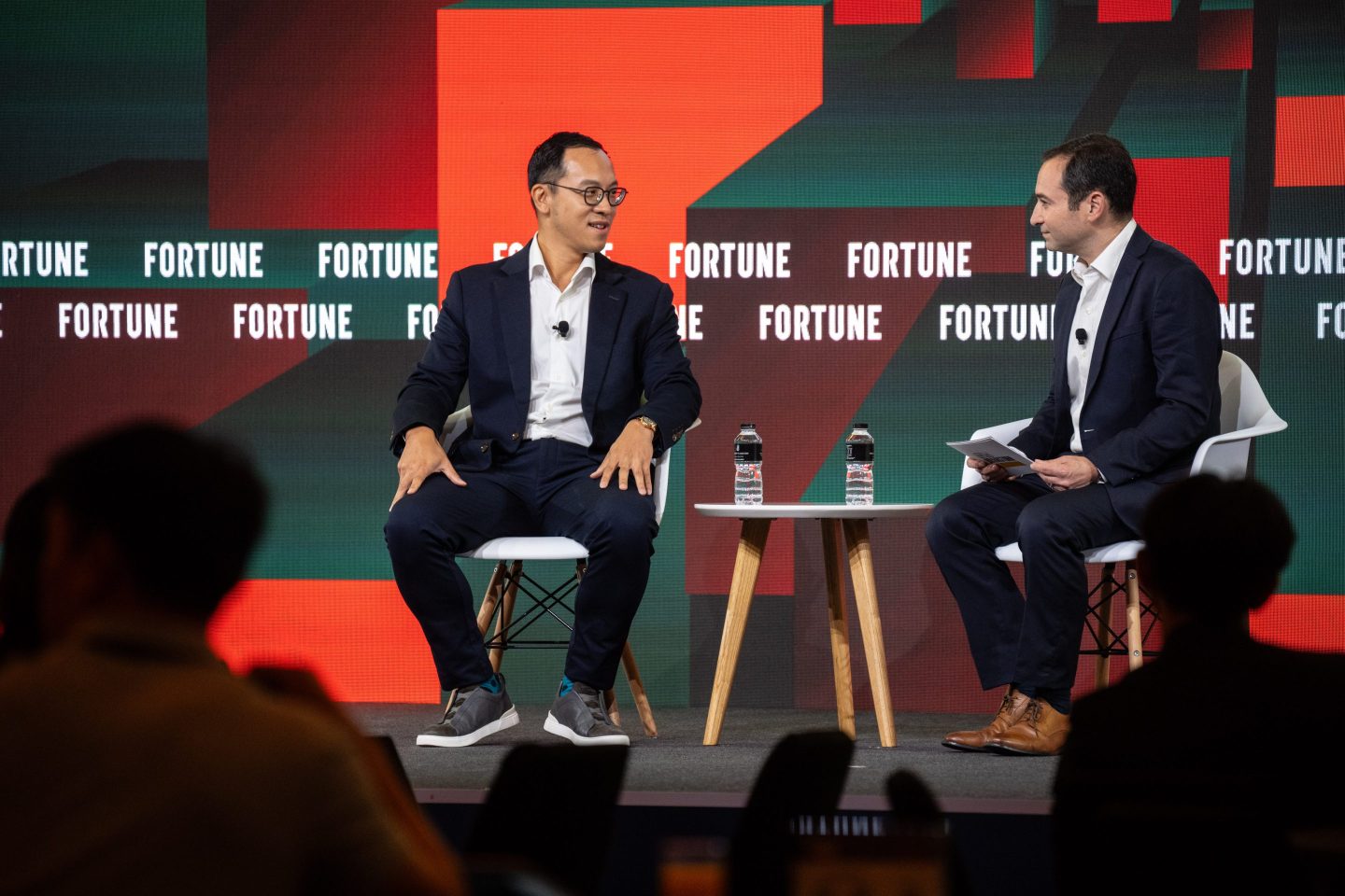 Oliver Jay (left), OpenAI’s managing director for international markets, speaking at Fortune Brainstorm AI in Singapore, on July 23, 2025.