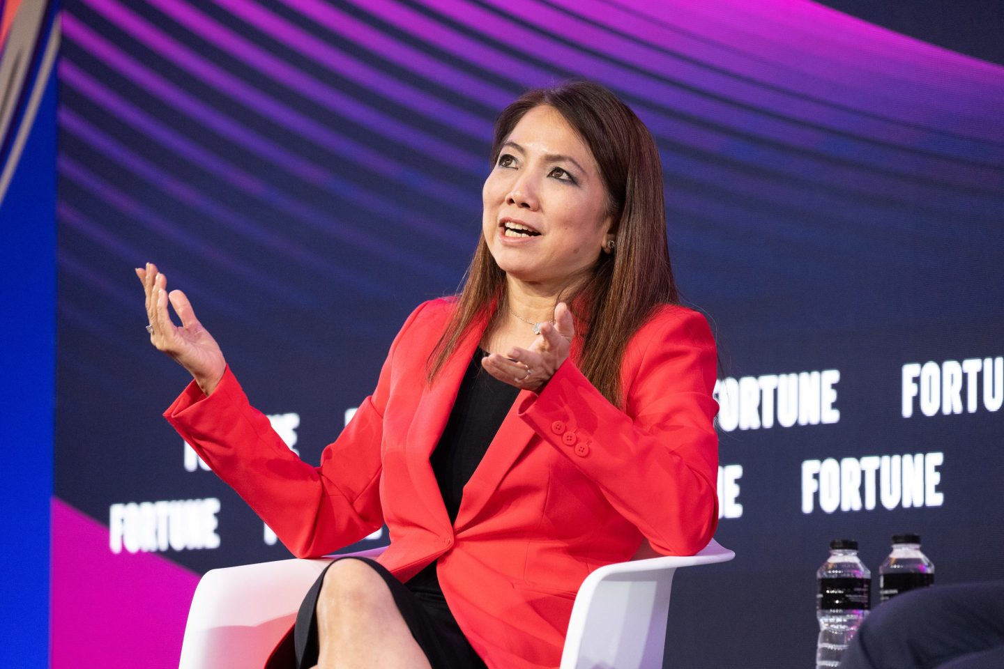 DBS CEO Tan Su Shan speaking at the Fortune Brainstorm AI Singapore conference on July 24.