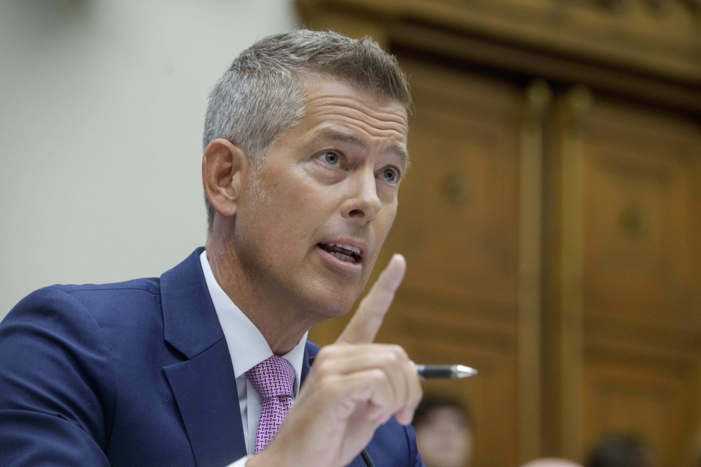 Secretary of Transportation Sean Duffy testifies during a House Committee on Transportation and Infrastructure Oversight hearing on Wednesday.