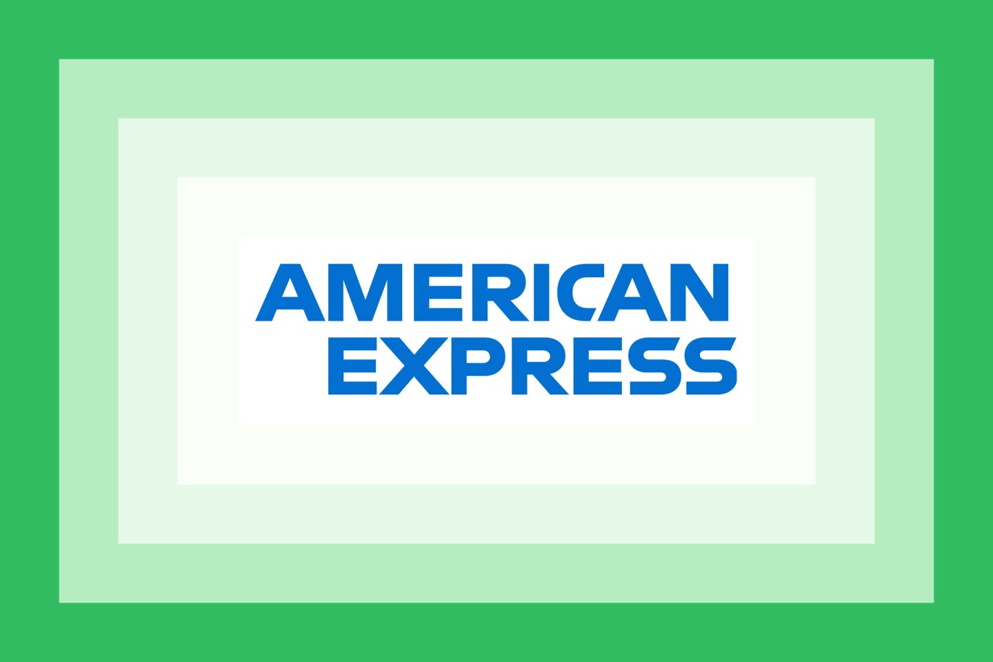 The American Express logo on a layered green background